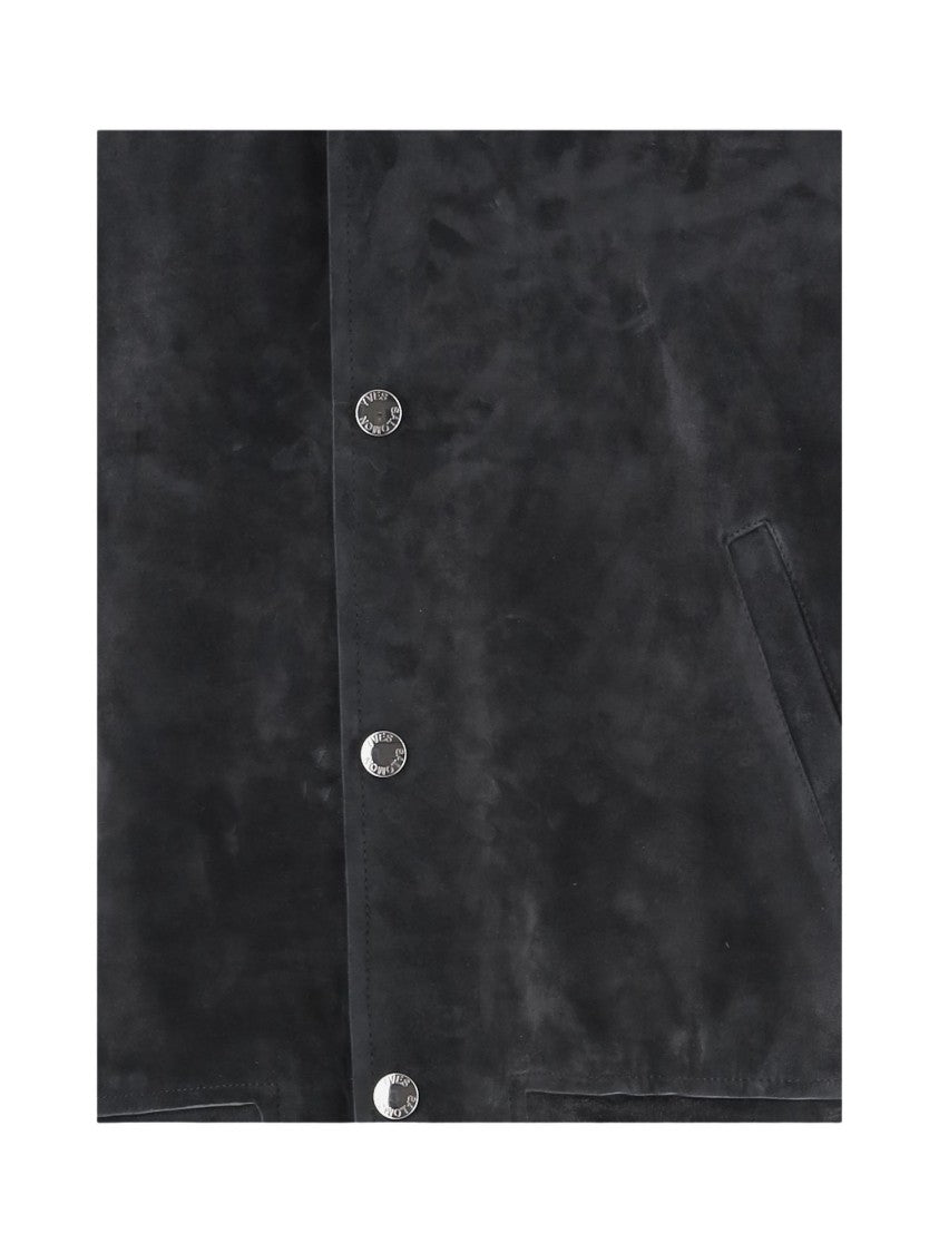 Yves Salomon Navy Suede Jacket With Round Neck