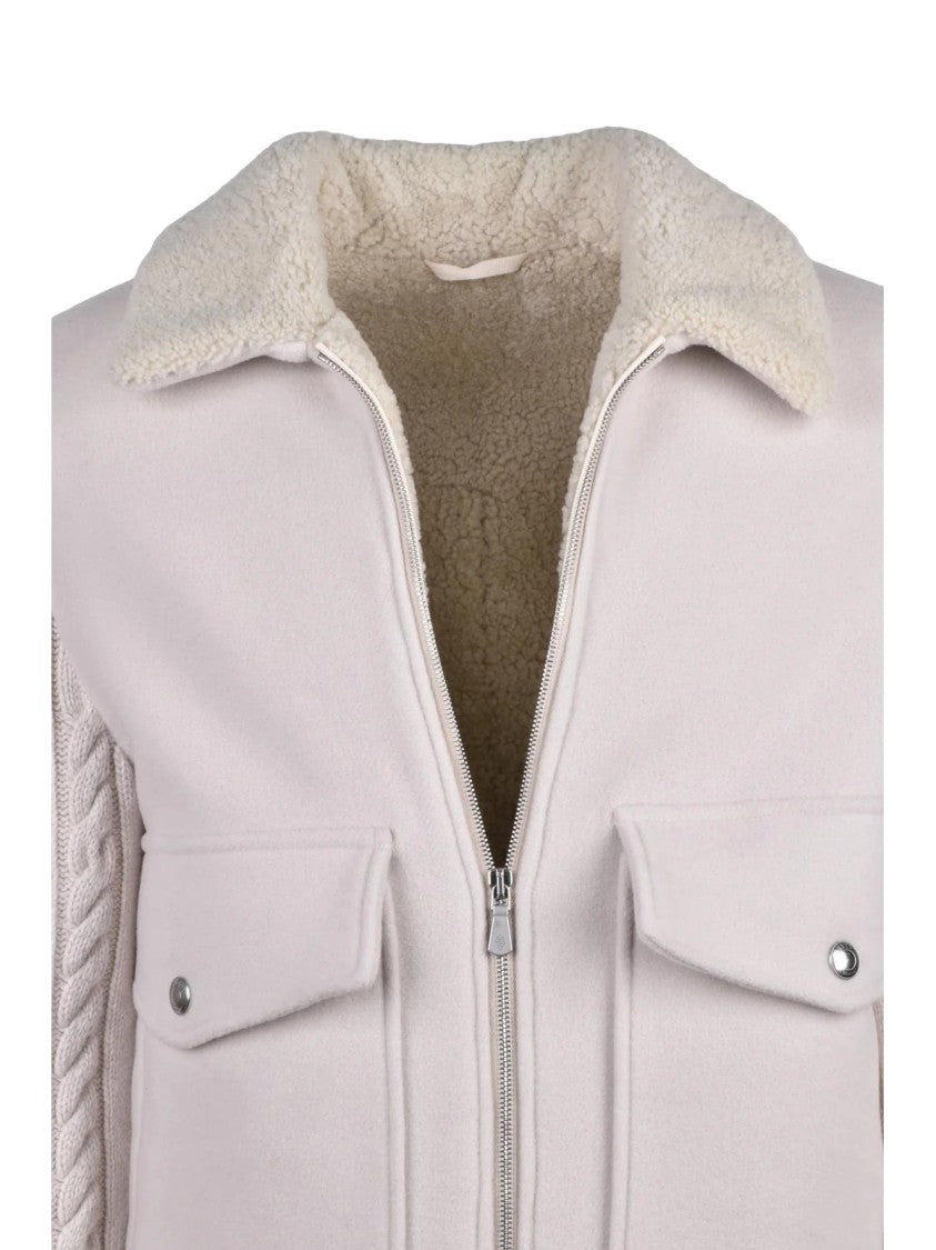Eleventy Wool-Blend Zip-Front Jacket With Cable Knit Sleeves