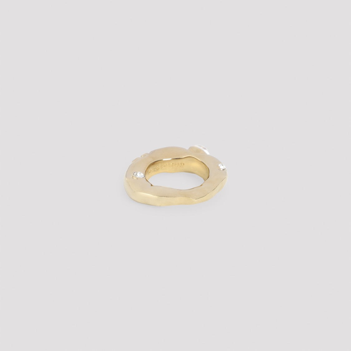 Dries Van Noten Polished Brass Ring With Clear Glass Embedding