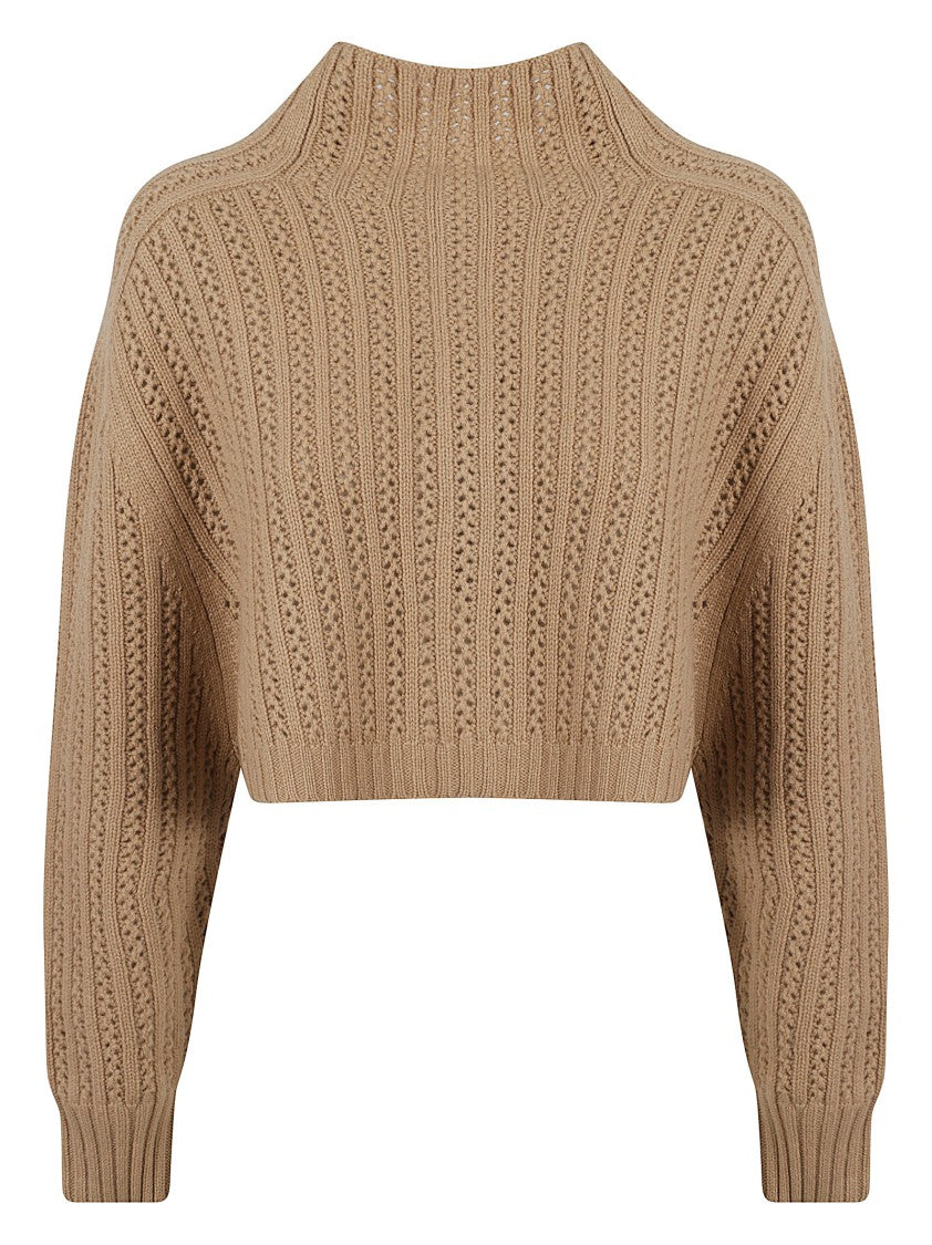 Max Mara Cropped Ribbed Sweater With High Neckline And Tailored Fit