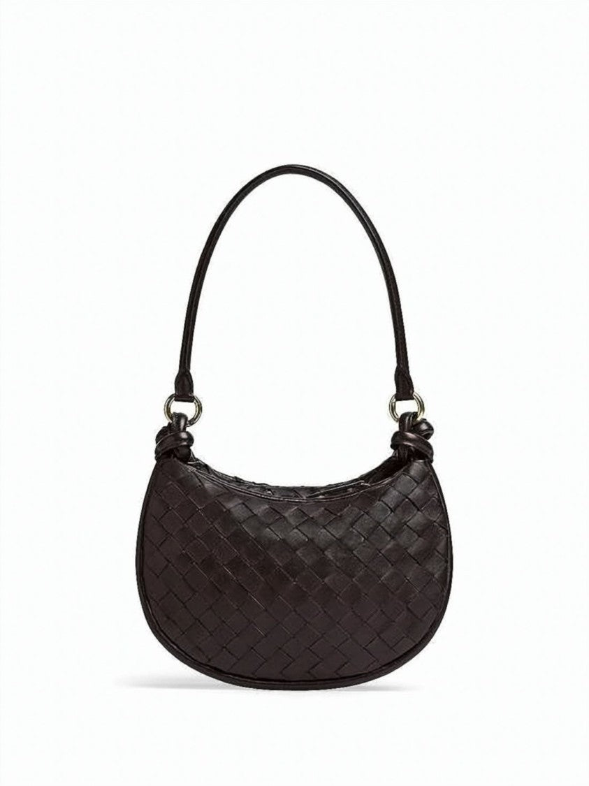 Bottega Veneta Woven Lambskin Shoulder Bag With Crescent Shape And Gold-Toned Hardware