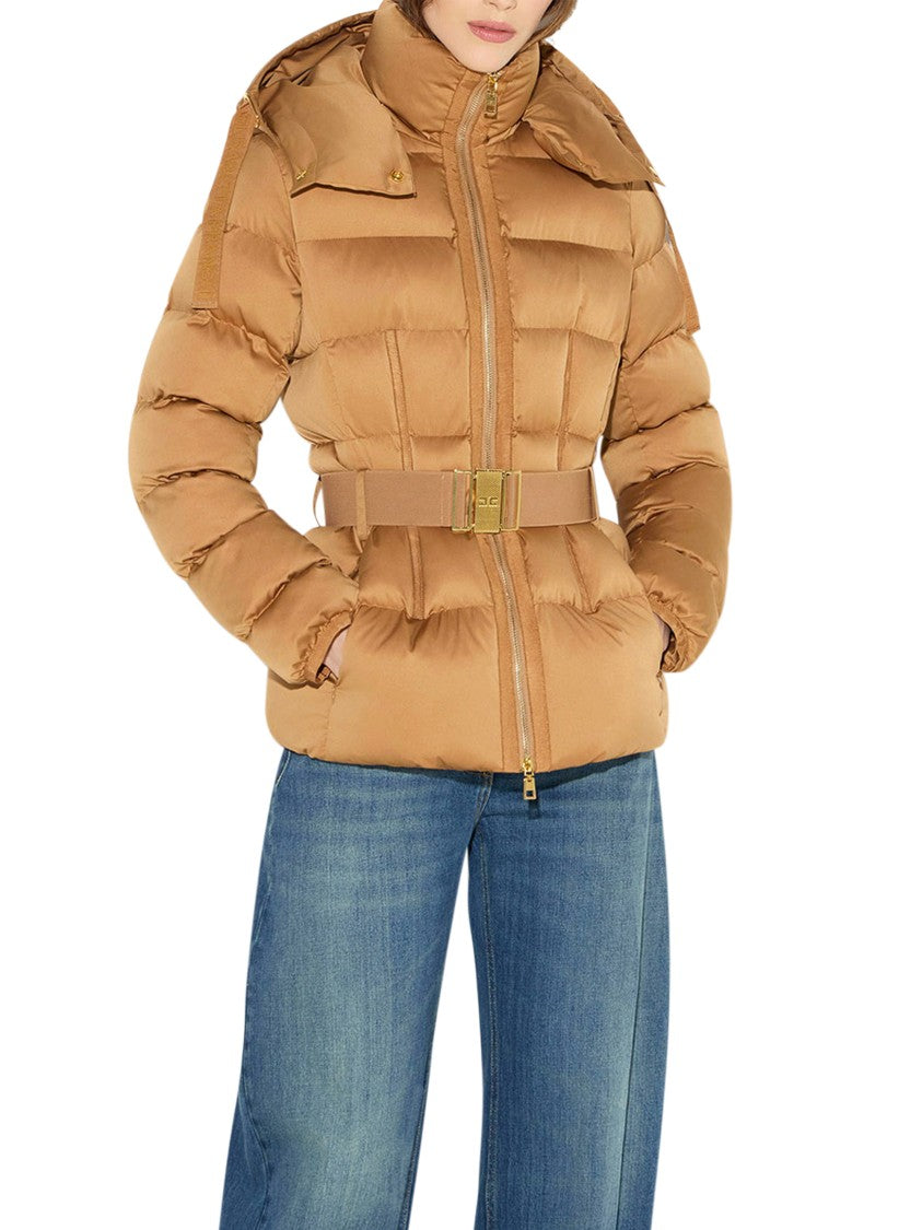 Elisabetta Franchi Quilted Padded Jacket With High Collar And Gold-Tone Buckle