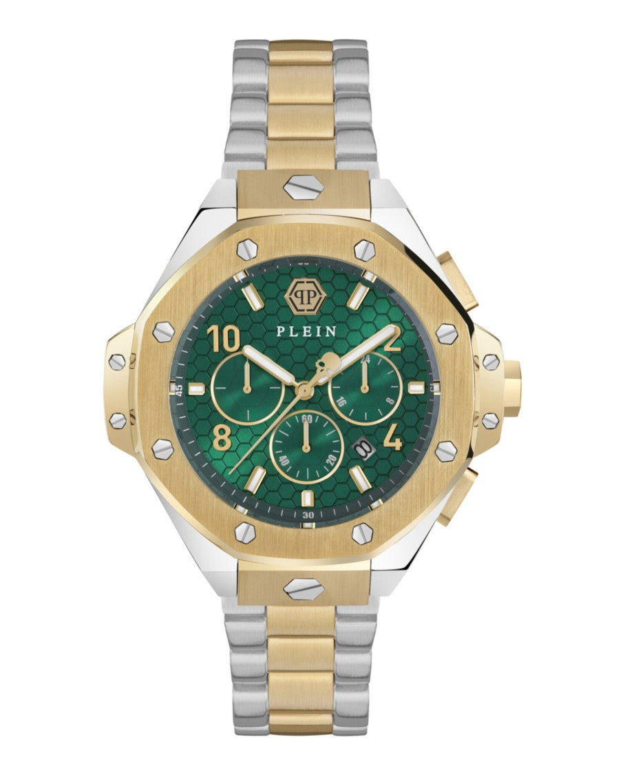 Philipp Plein Chronograph Green Guilloche Dial Timepiece With Two-Tone Finish