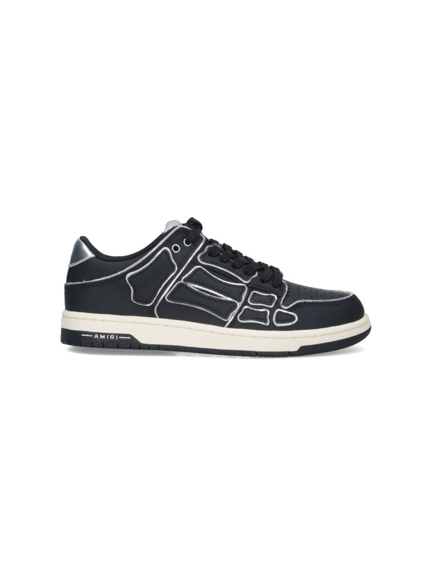 Amiri Skel Black Silver Details Leather Low-Top Sneakers