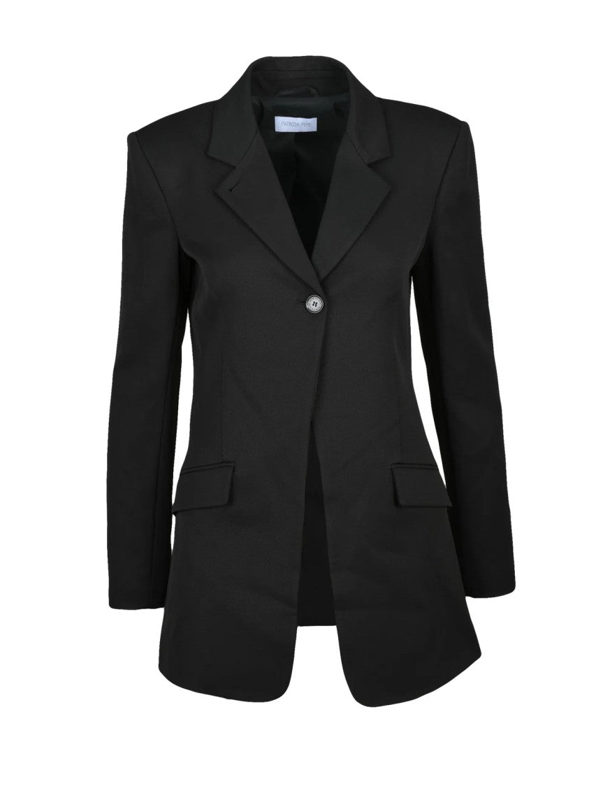 Patrizia Pepe Black Polyester Elastane Women's Long Jacket