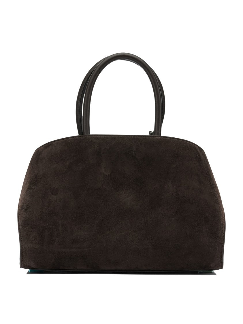 Ferragamo Structured Brown Calfskin Handbag With Gold-Finished Gancini Buckles