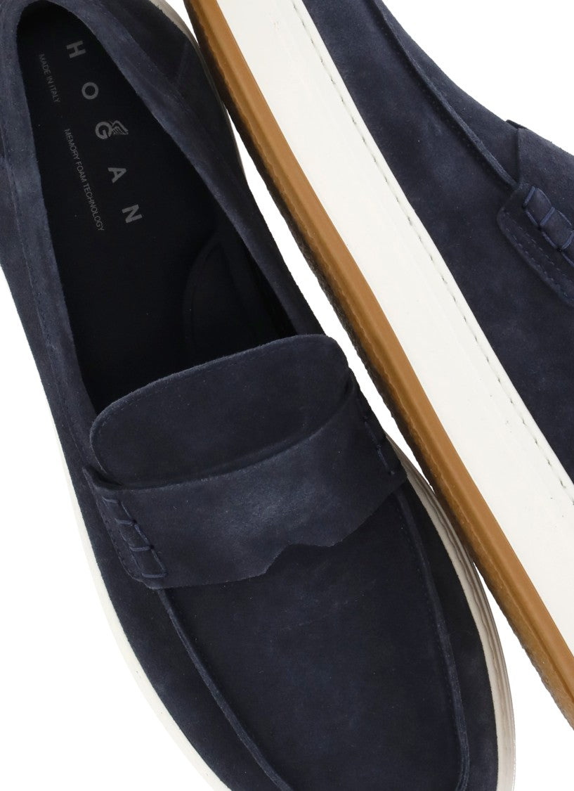 Hogan Blue H-Tv Suede Loafers