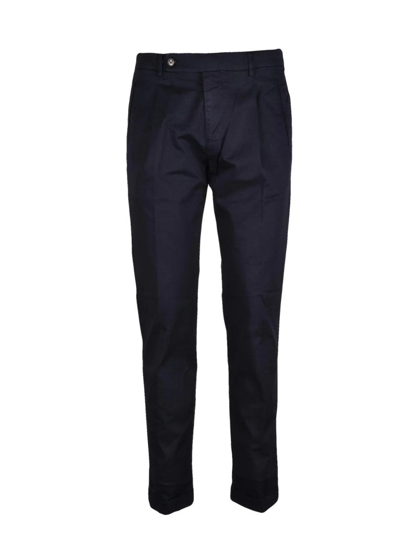 Berwich Tailored Black Cotton Stretch Trousers With Button Closure