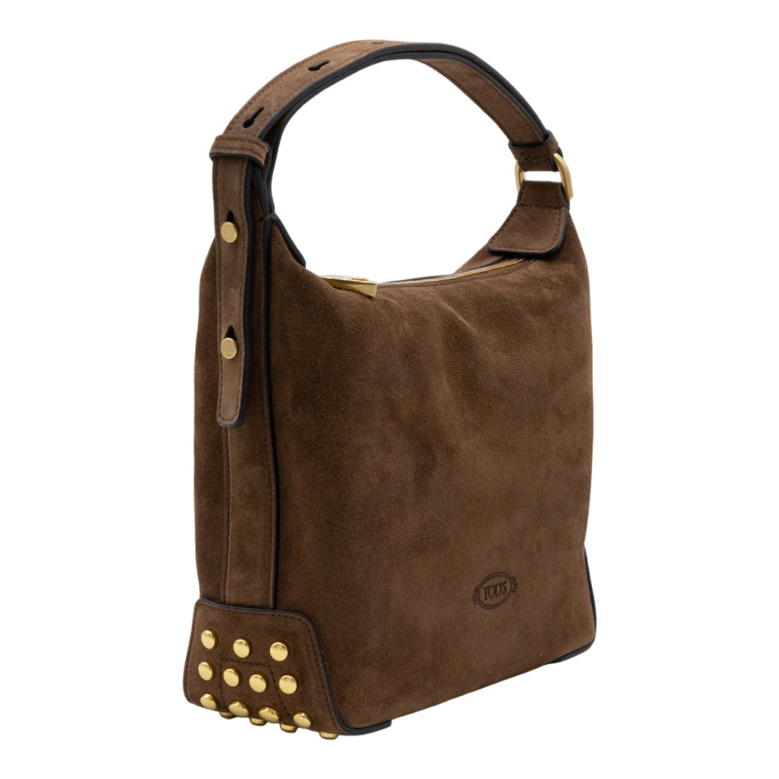 Tod's Structured Brown Suede Handbag With Gold-Tone Detailing