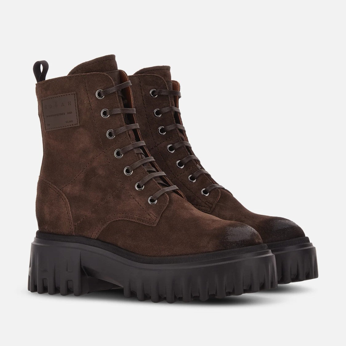 Hogan Brown Suede Lace-Up Chunky-Sole Ankle Boots