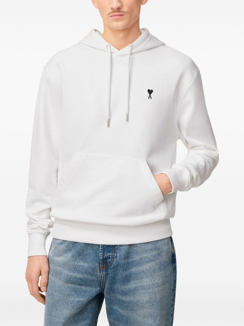 Ami Paris White Logo Detail Pouch Pocket Hoodies