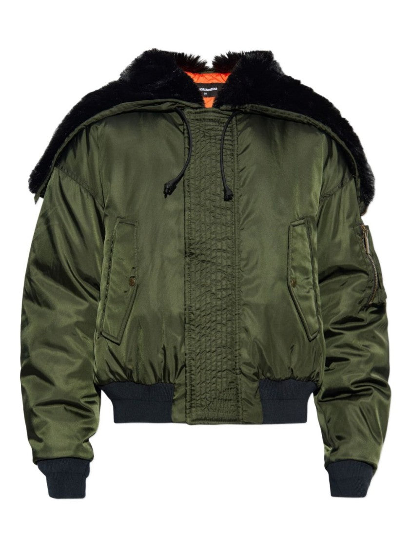 Dsquared2 Khaki Fur Trim Hooded Jacket