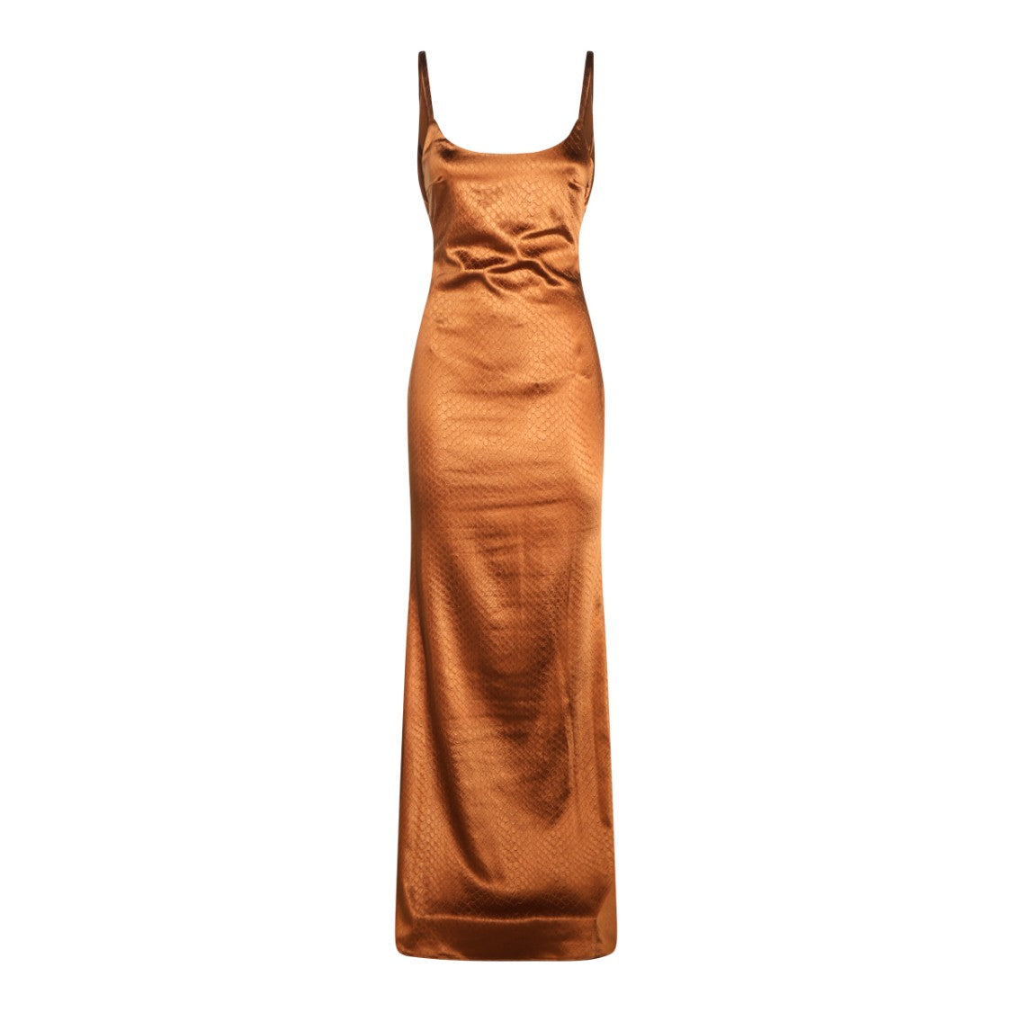 Elisabetta Franchi Sigar Bronze Long Dress With Squared Neckline