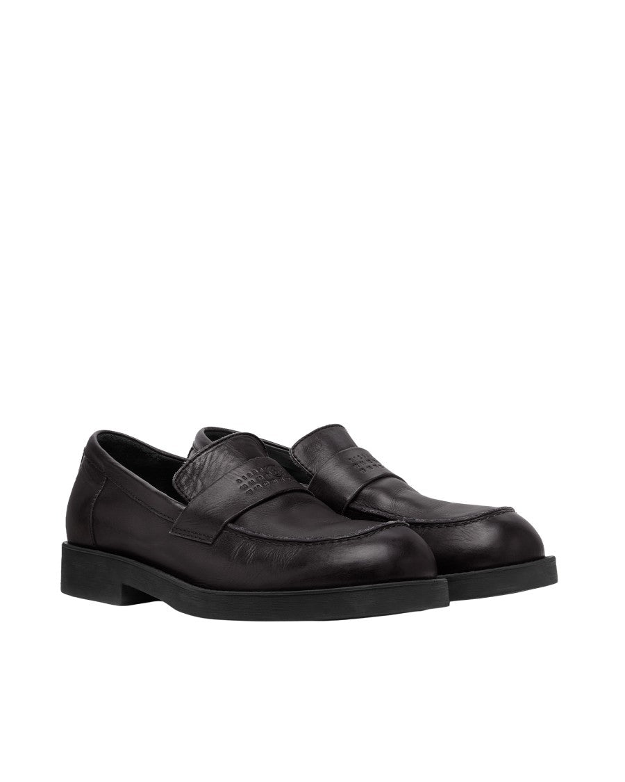 Mm6 By Maison Margiela Structured Black Moccasins With Rubber Sole And Numeric Logo