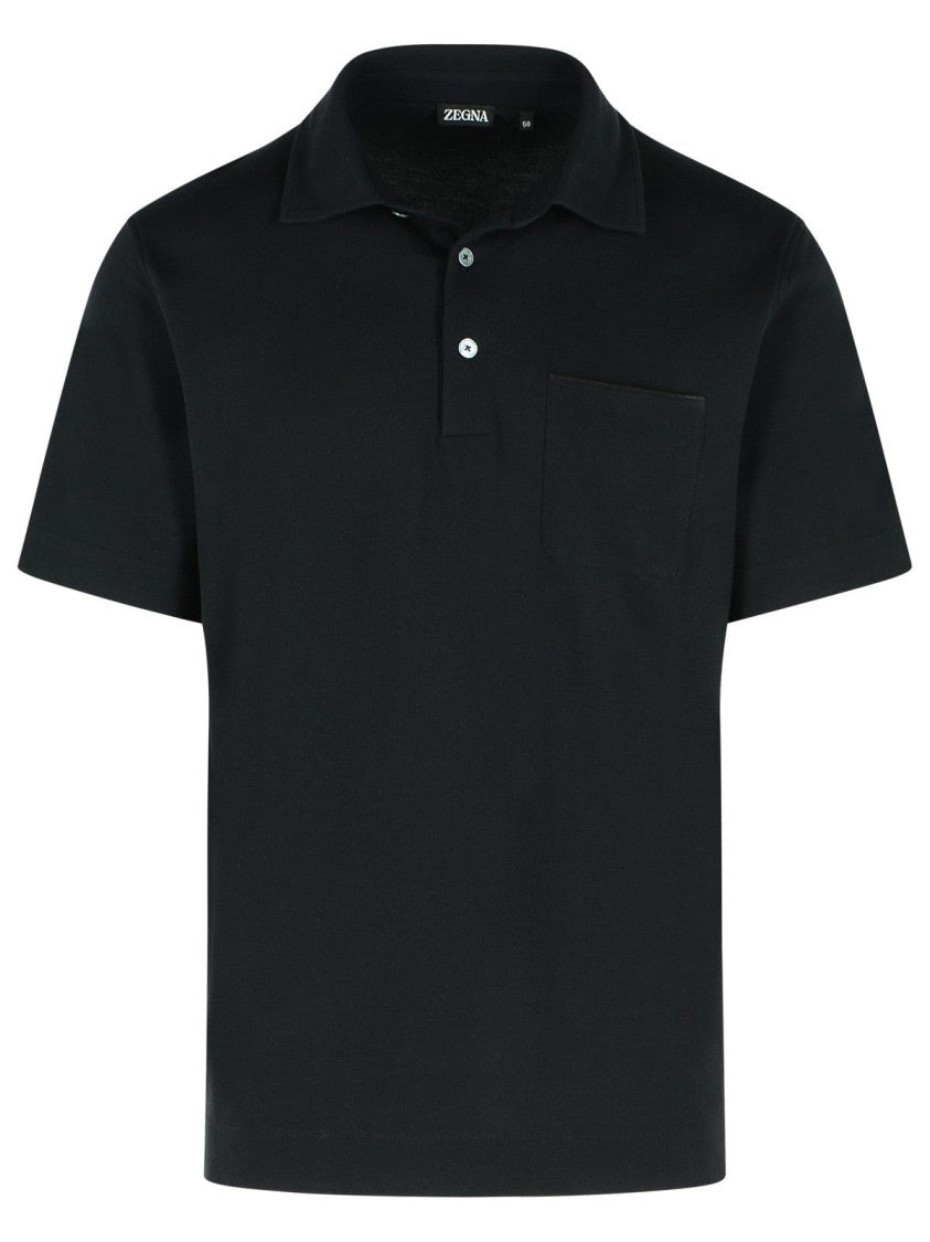 Zegna 'Pure' Black Cotton Polo Shirt