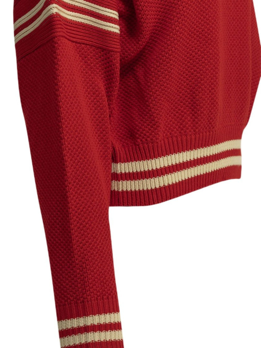 Golden Goose Textured Knit Striped Silk Nylon Cropped Sweater