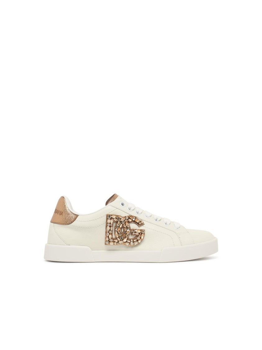 Dolce & Gabbana 'Portofino' Ivory White Leather Sneakers