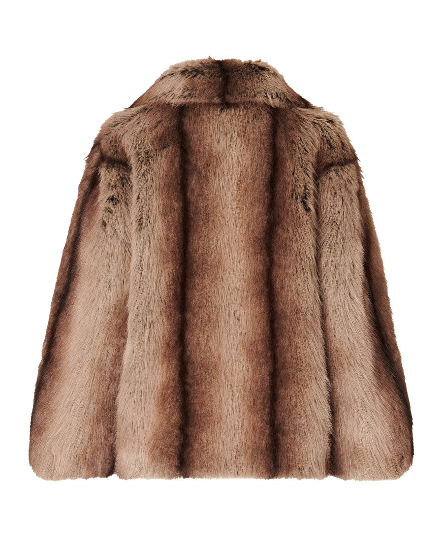 Pinko Oversized Notch Collar Faux Fur Caban Coat