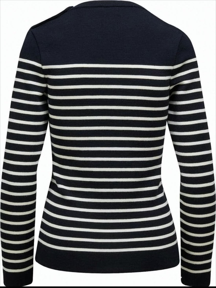 Saint James Horizontal Stripe Wool Sweater With Button Detail