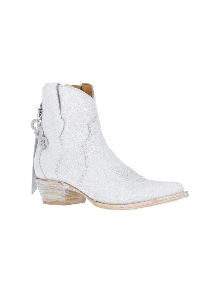 Comme Des Garçons White Pointed Toe Leather Boots