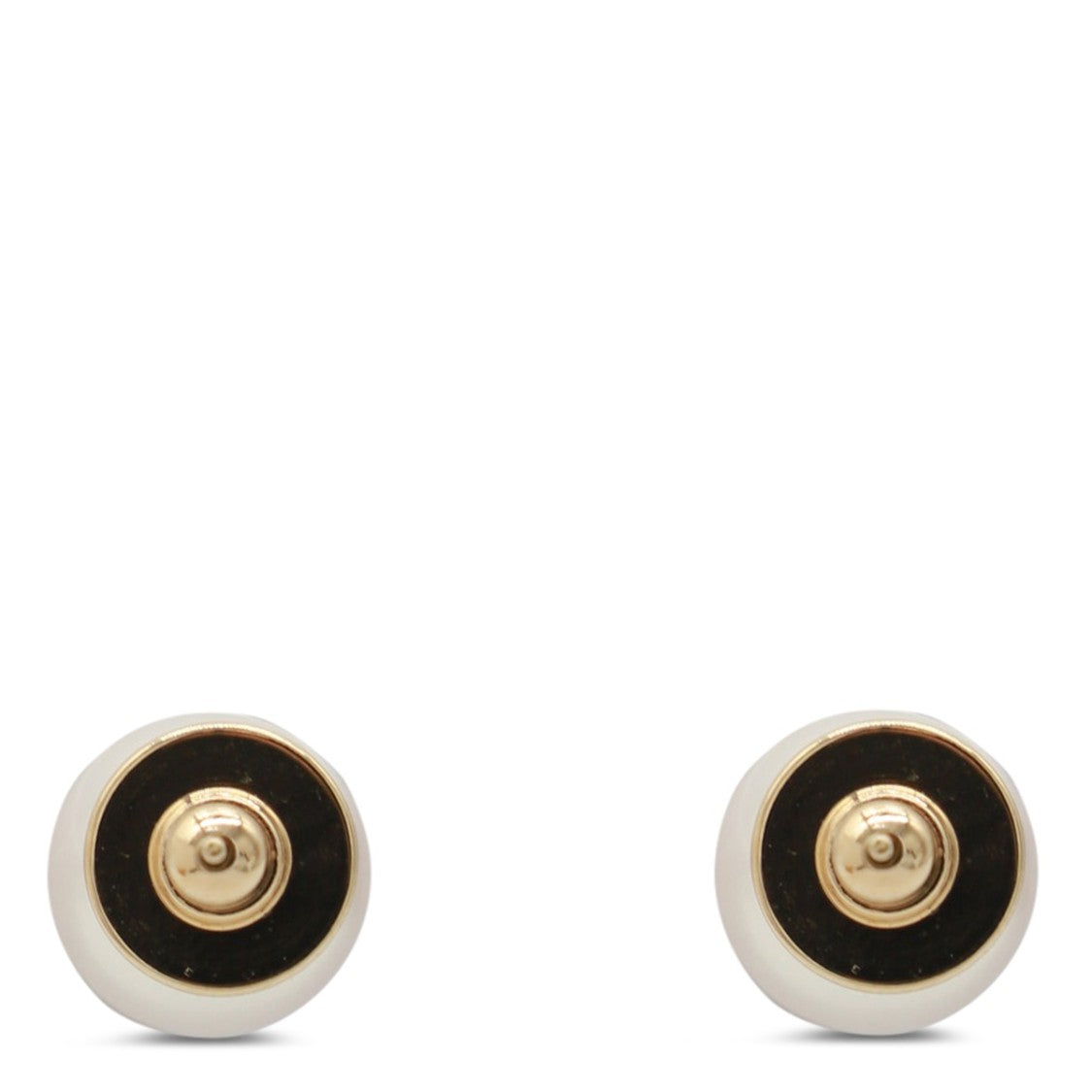 Jimmy Choo Round Pearl Stud Earrings With Gold-Tone Logo Detail