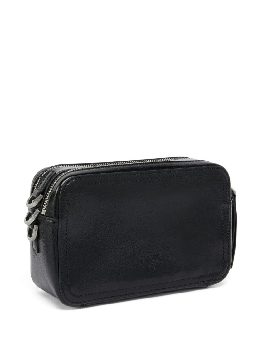 Pinko Smooth Black Leather Shoulder Bag