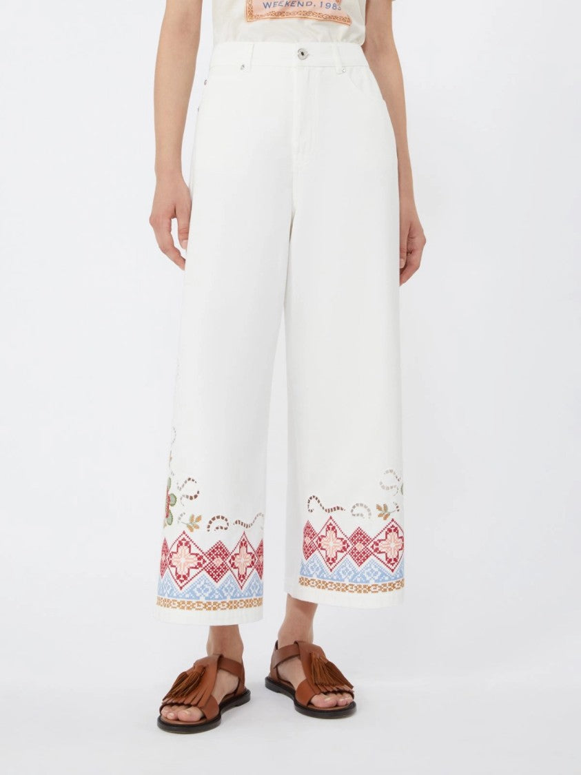 Max Mara Wide-Leg Pants With Intricate Embroidery And Classic Design