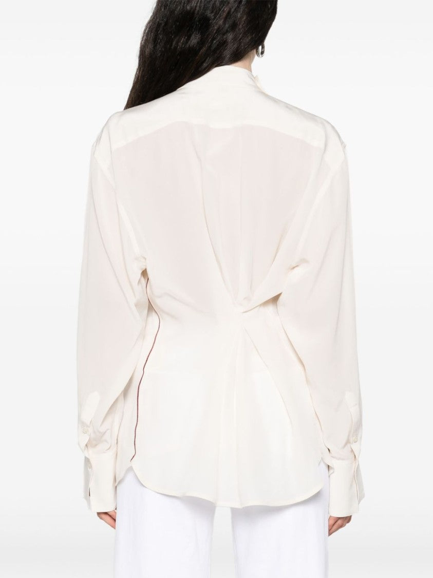 Victoria Beckham Ivory Silk Shirt With Draped Front