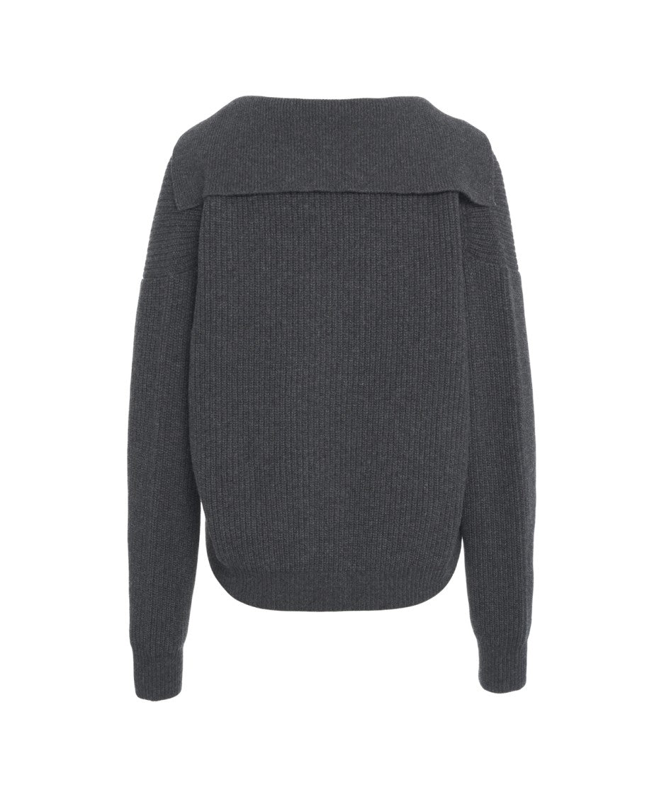 Jucca Ribbed Knit Sweater With Wide Polo Collar