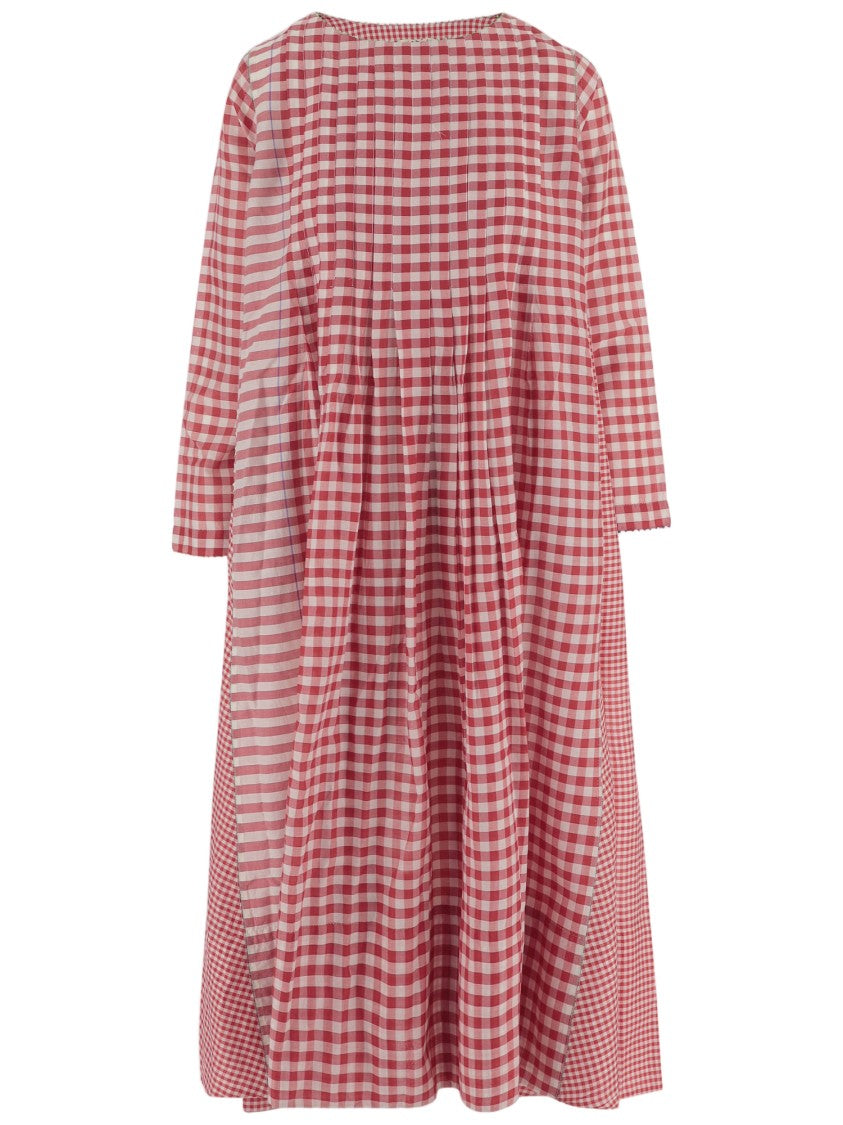 Pero Red And White Gingham Check Dress With Three-Quarter Sleeves