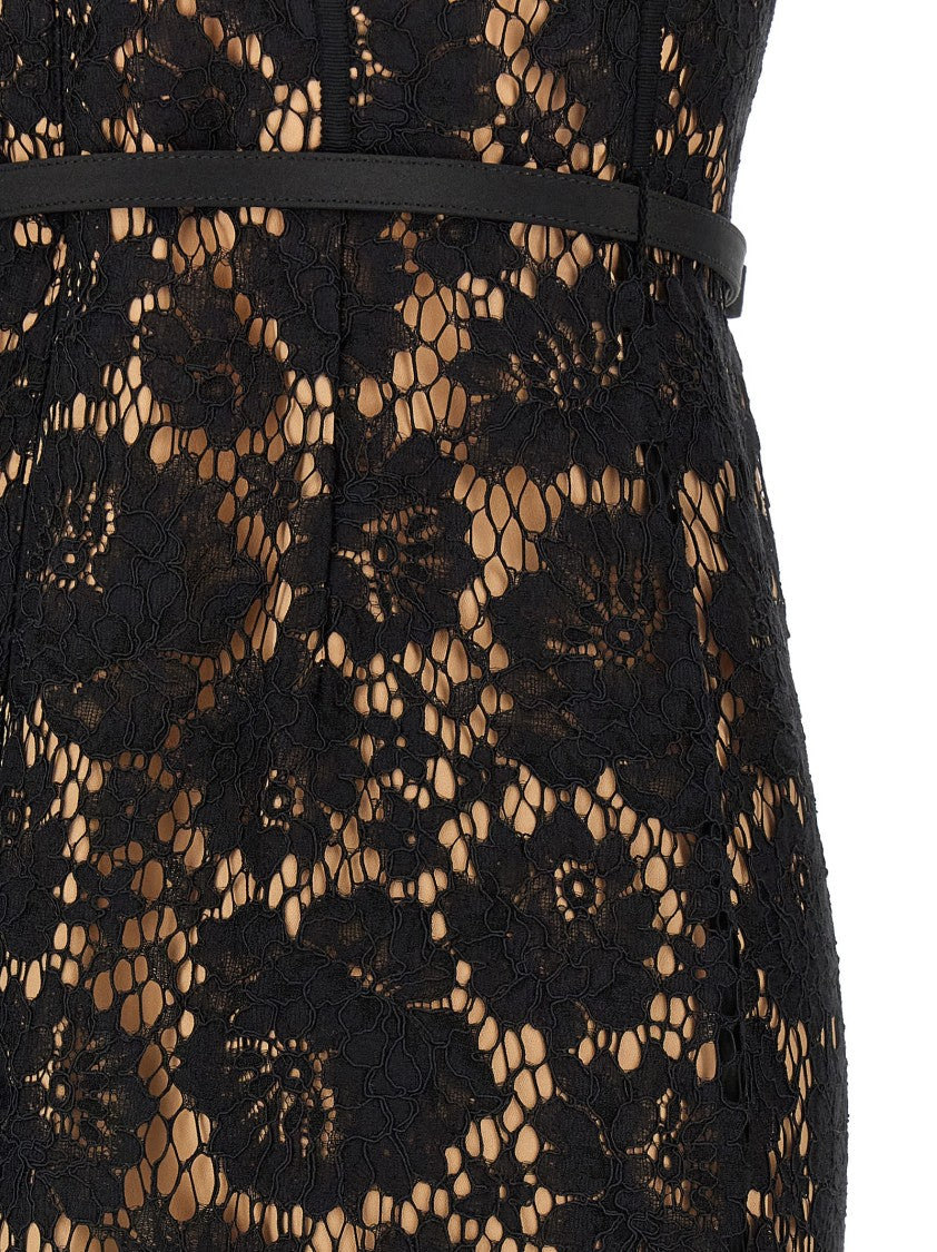 Self-Portrait 'Black Fine Lace Midi' Dress