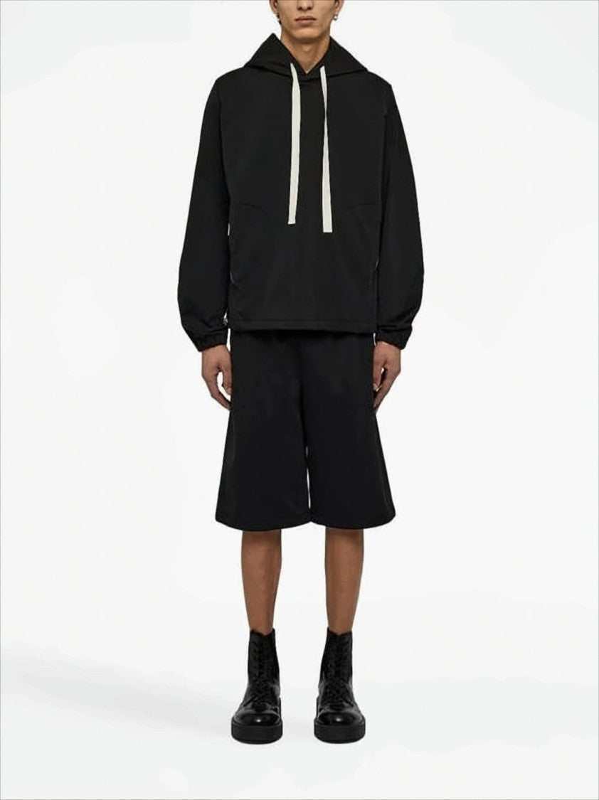 Jil Sander Boxy Black Hooded Sweatshirt With Zippered Pockets