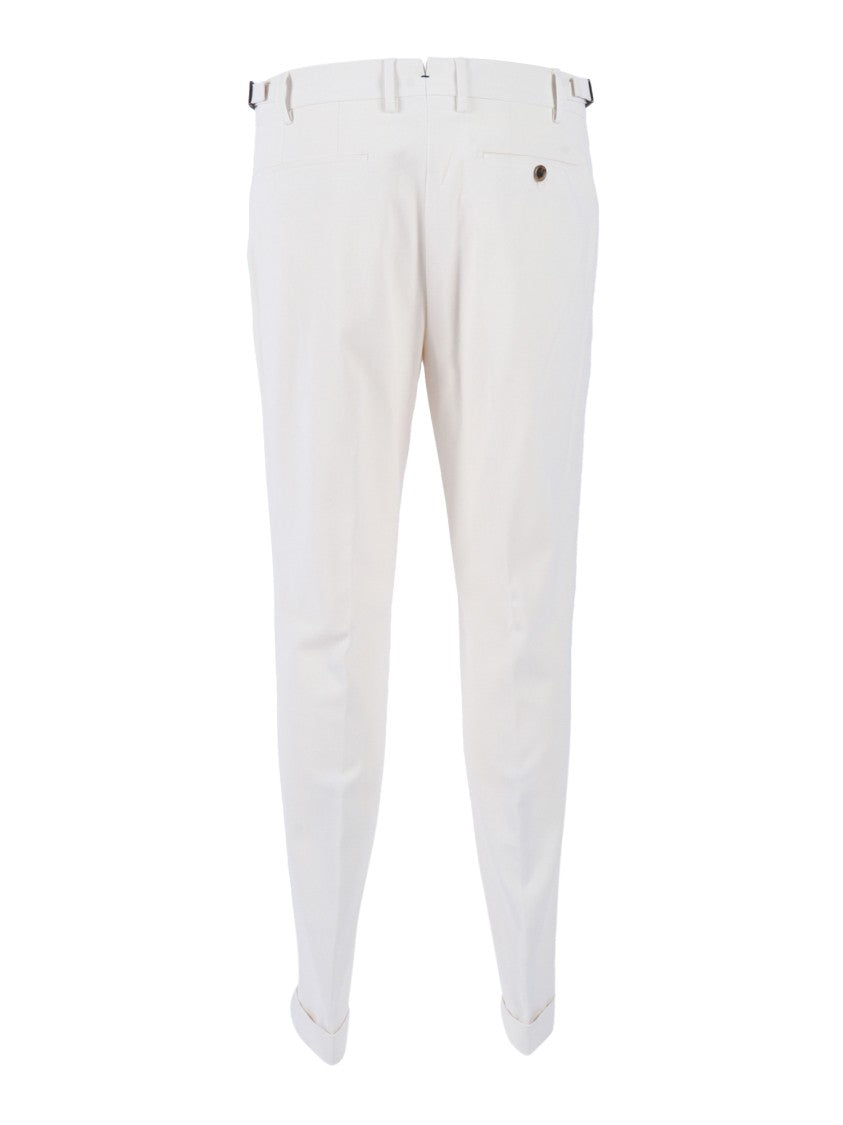 Berwich Tailored White Trousers With Side Adjuster Buckles
