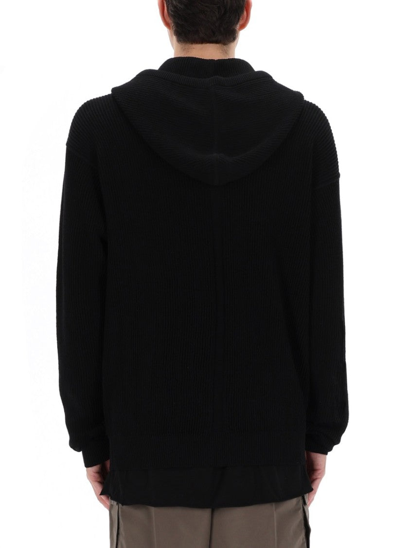 Rick Owens Black Ribbed Knit Wool Hoodie