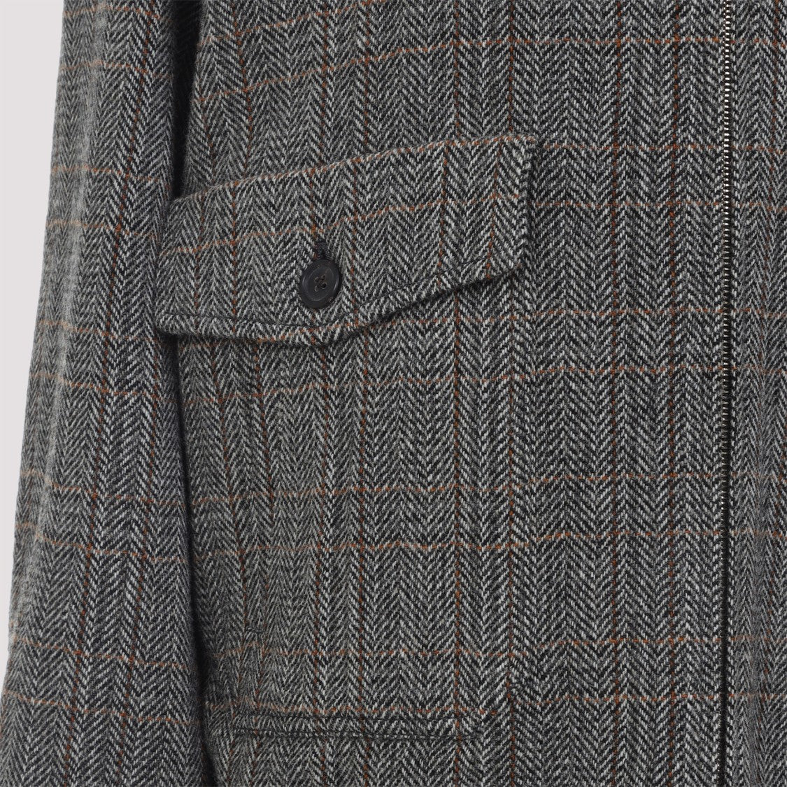 Miu Miu Grey Shearling-Collared Jacket With Classic Check Pattern