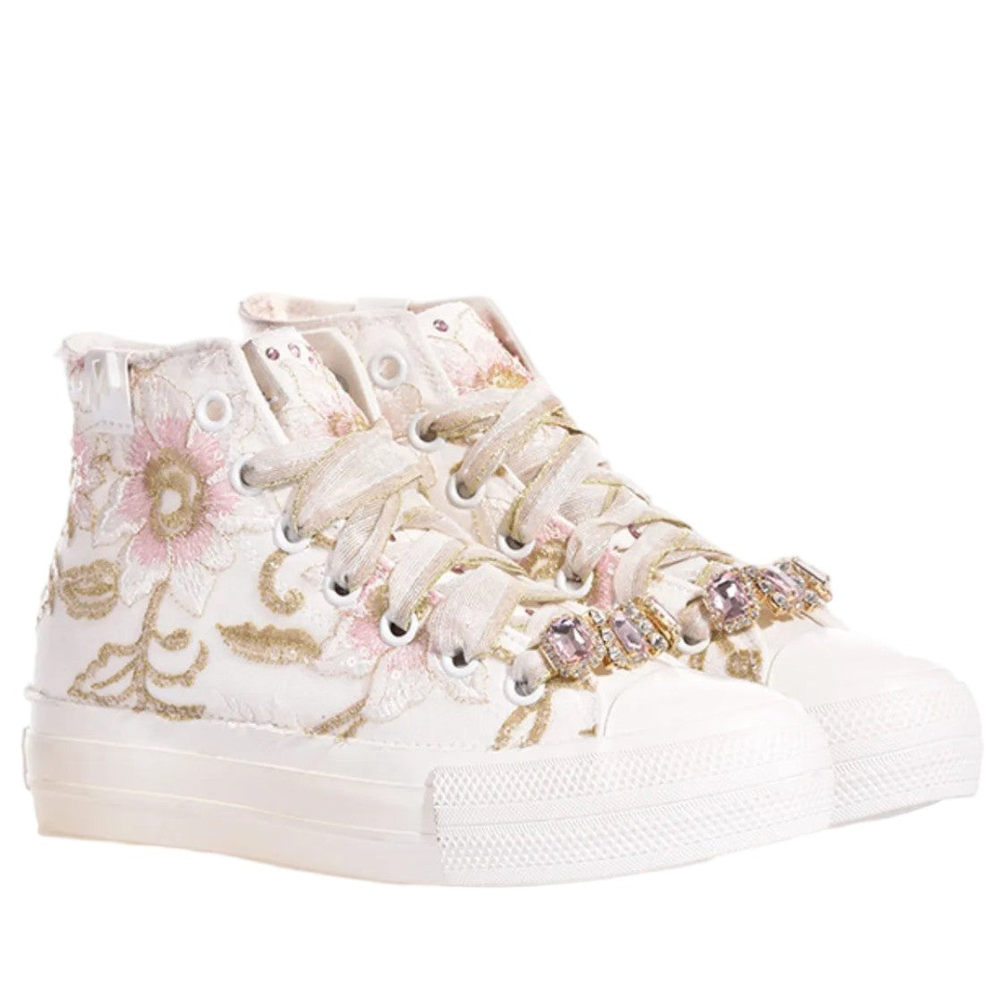 Mimanera Embroidered Platform Sneakers With Regal Embellishments