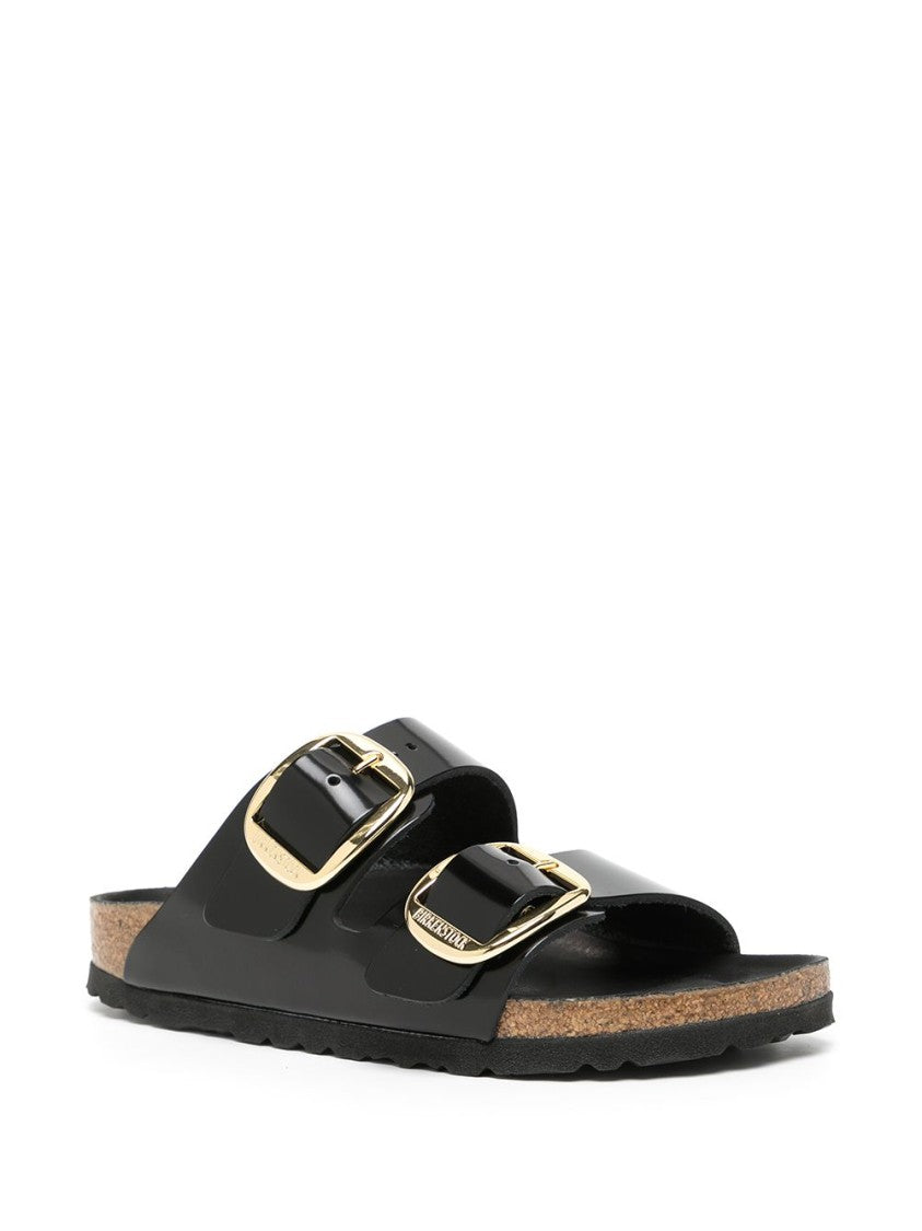 Birkenstock Black Vitello Sandals With Gold-Tone Buckles