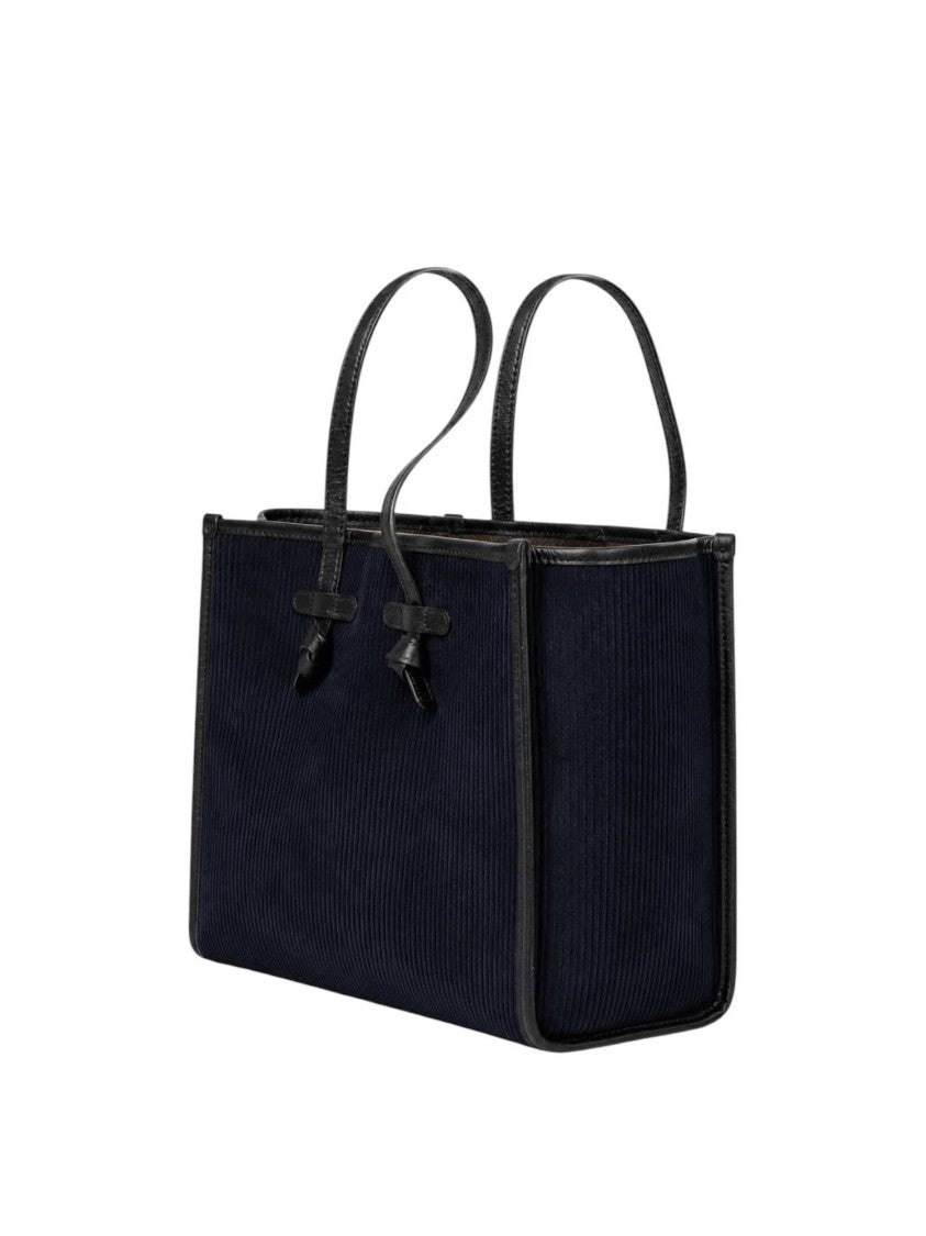 Gianni Chiarini Navy Structured Ribbed Leather Trim Handbag