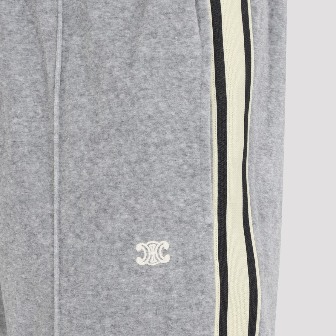 Celine Grey Velvet Cotton Tracksuit Pants With Embroidered Logo