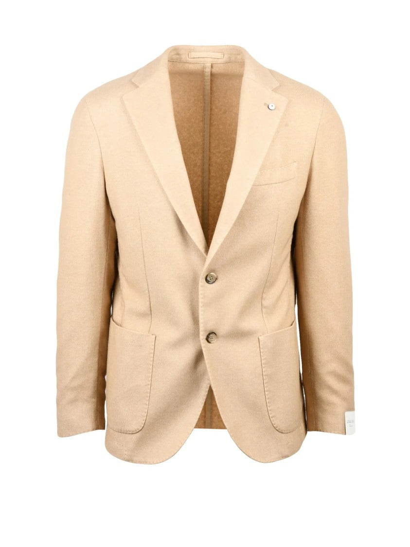 L.B.M. 1911 Rounded Beige Blazer With Notch Lapels And Dynamic Fit