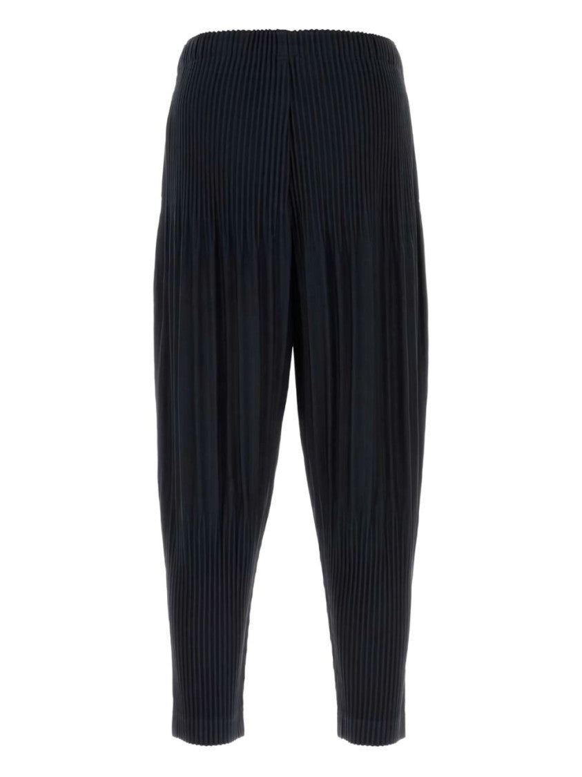 Homme Plissé Issey Miyake Fully Pleated Navy Trousers With Elasticated Waistband