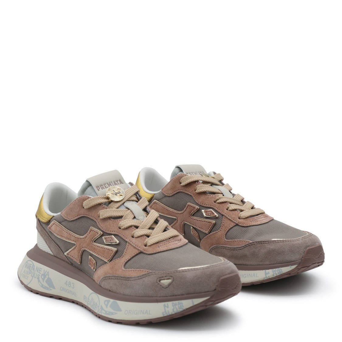 Premiata Layered Suede Mesh Metallic Accent Sneakers