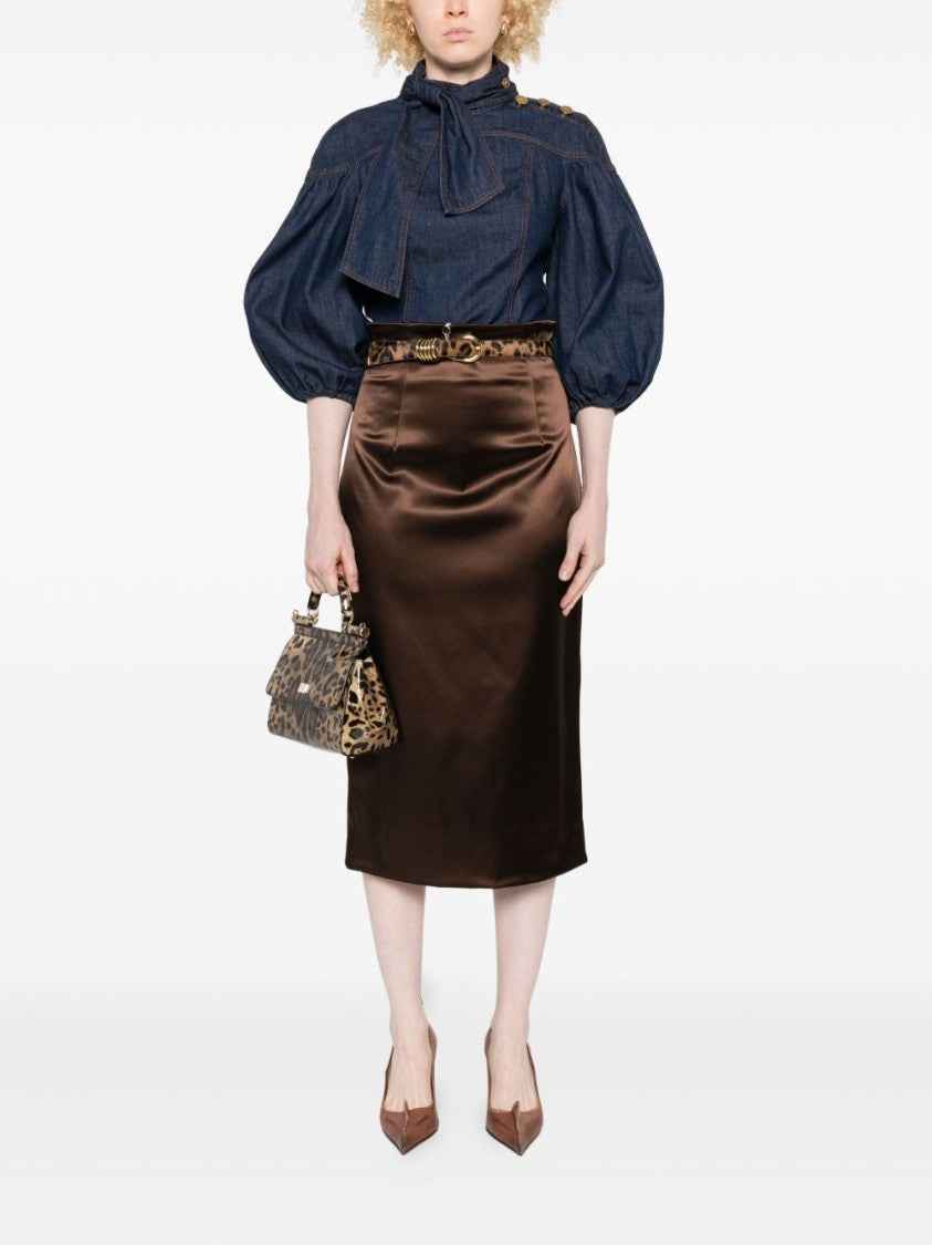 Dolce & Gabbana Satin Finish Brown Skirt With High Waist