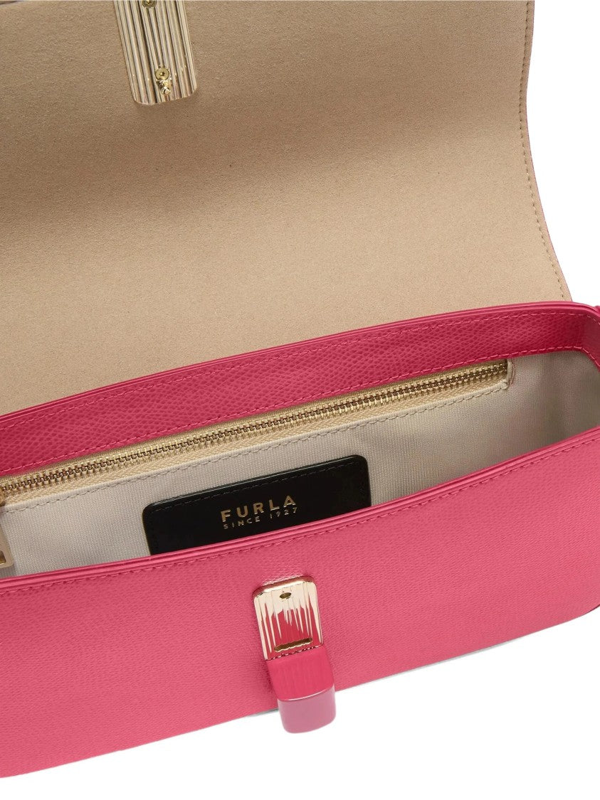 Furla Iride S Textured Pink Leather Shoulder Bag