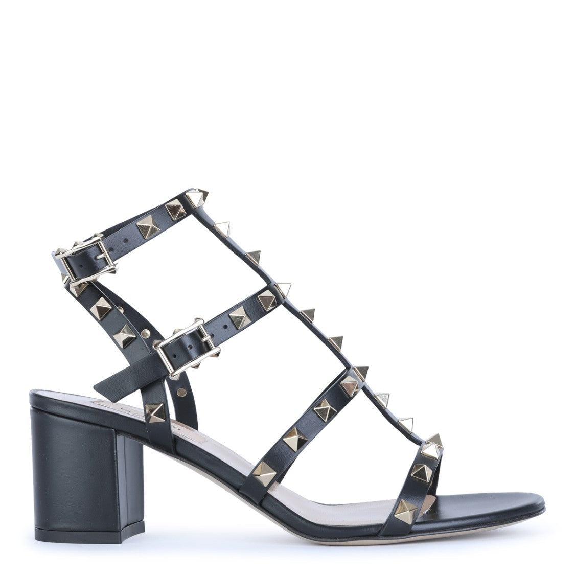Valentino Garavani Black Leather Stud Embellishments Sandals