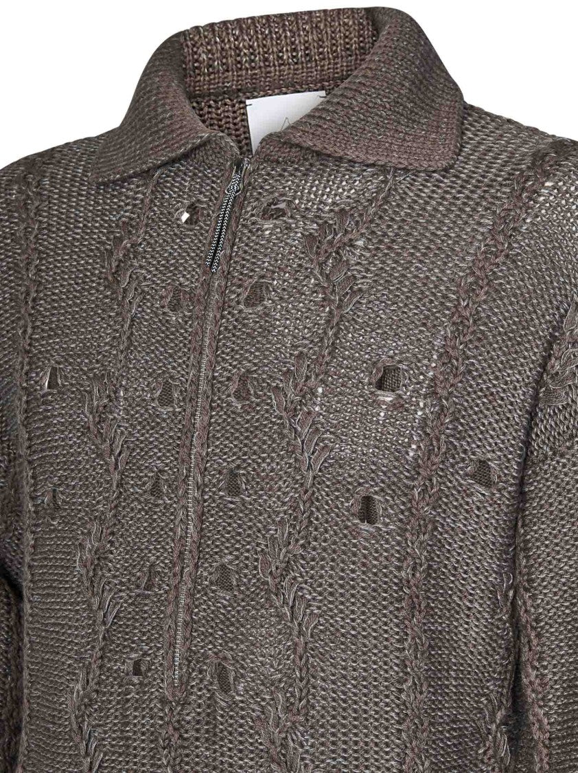 Roa Textured Knit Grey Sweater With Half Zip