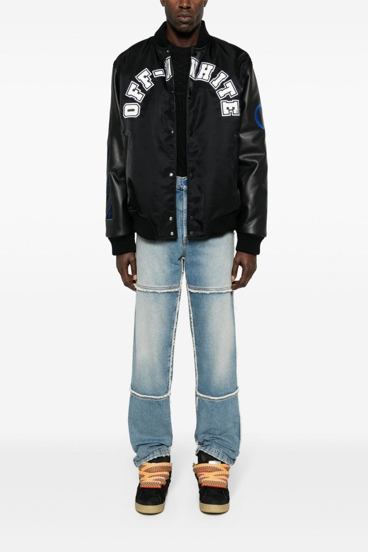 Off-White Black Baseball Varsity Leather Bomber Jacket