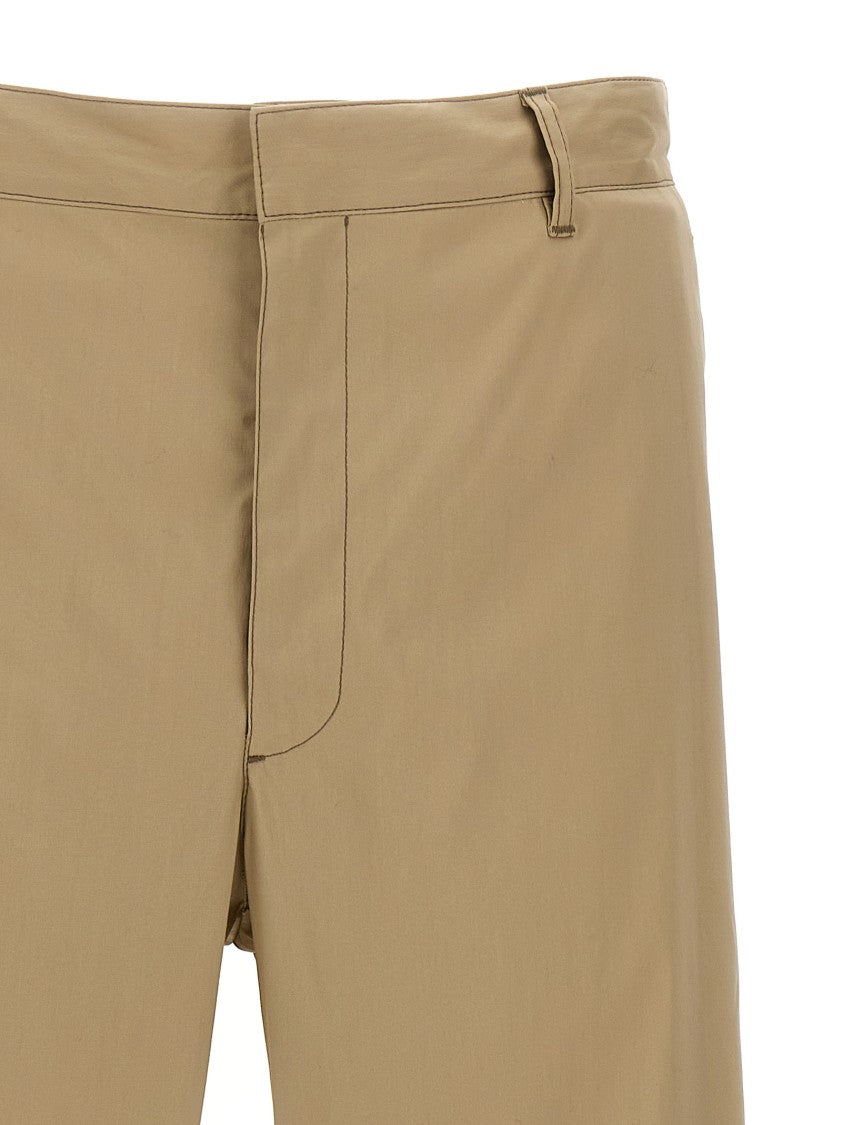 Prada Brown Cotton Blend Poplin Pants With Adjustable Inner Drawstring