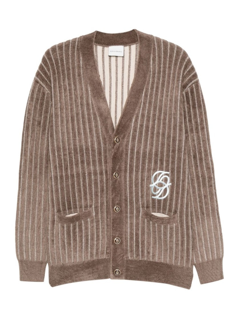 Drôle De Monsieur Embroidered Logo Cardigan With Vertical Stripes And Button Fastening