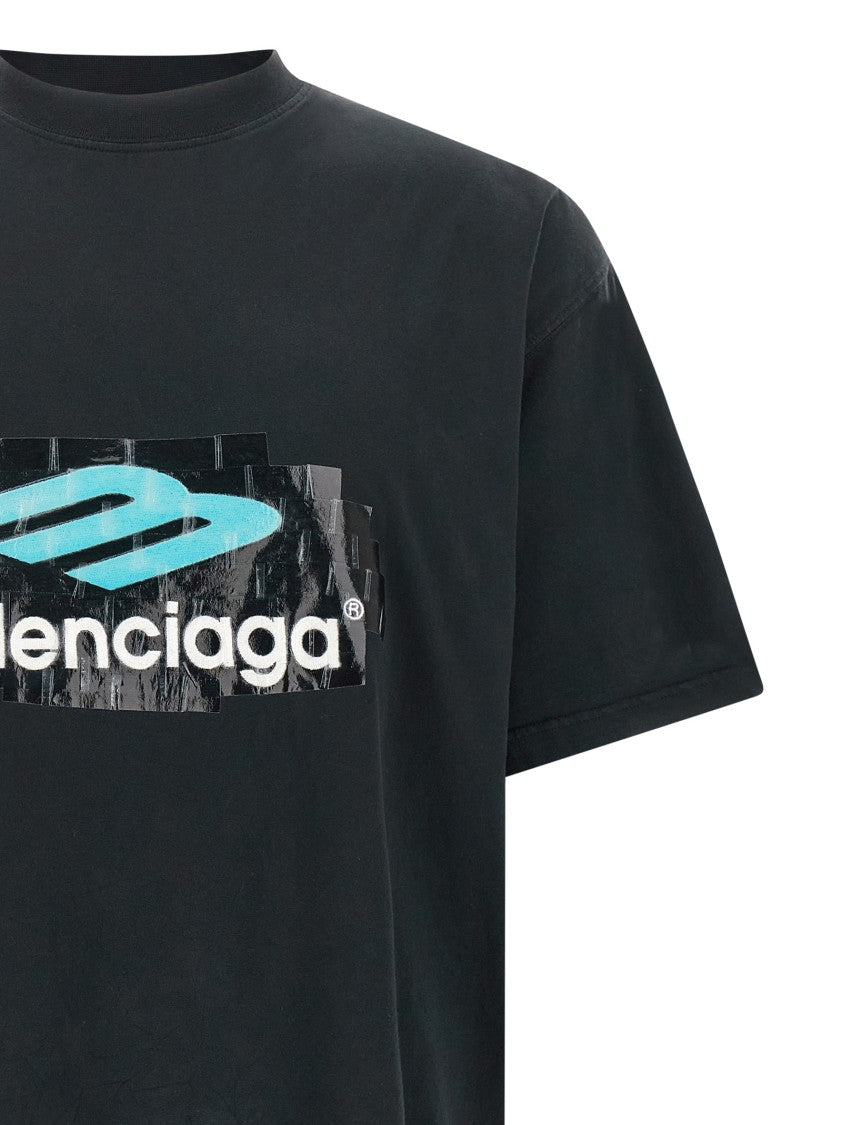 Balenciaga Relaxed Fit Black Printed T-Shirt With Layered Logo Design